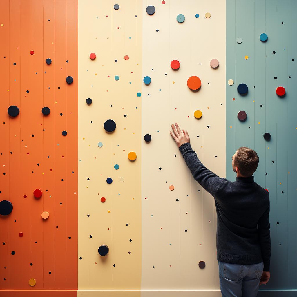 Hand marking spots on wall with pencil